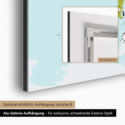 Alu-Galerie-Aufhängung für eine magnetische Kinder-Weltkarte für eine schwebende Optik