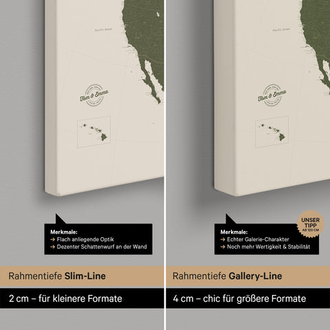 Carte de l’Amérique du Nord à épingles TRAVEL® – Olive Green