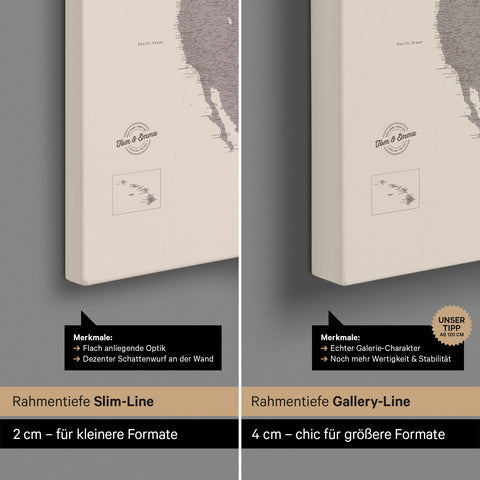Carte de l’Amérique du Nord à épingles TRAVEL® – Warmgray (Brun-gris)