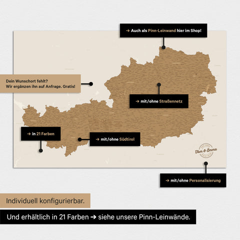 Carte de l’Autriche TRAVEL® Tableau magnétique – en 21 couleurs