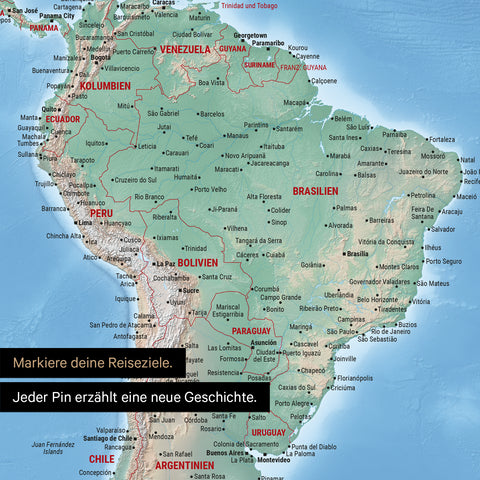 Extrait d'une carte du monde physique Poster en Multicolore Terra montrant des cartes de l'Amérique du Sud