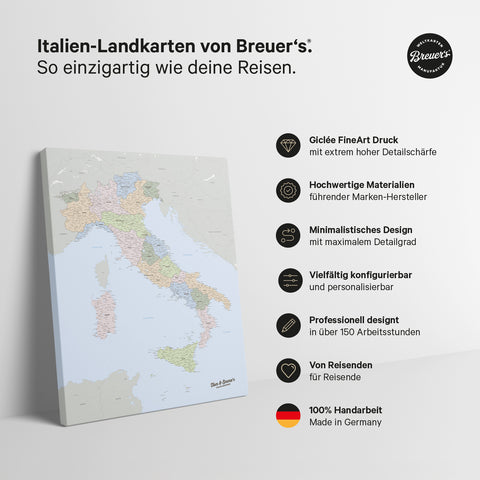 Carte politique de l’Italie à épingles TRAVEL® – Multicolor Atlas