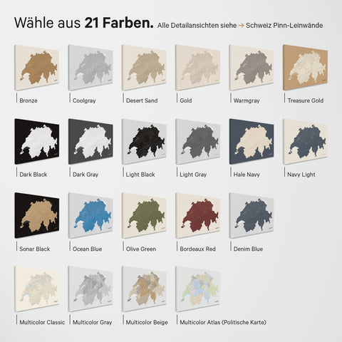 Carte de la Suisse TRAVEL® Poster magnétique – en 21 couleurs