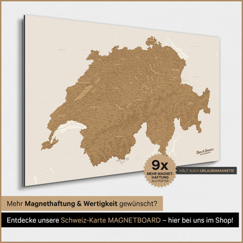 Carte de la Suisse TRAVEL® Poster magnétique – en 21 couleurs