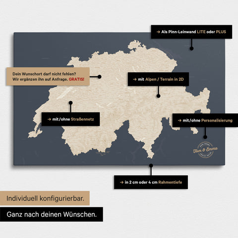 Vielfältige Konfigurationsmöglichkeiten einer Schweiz-Karte in Hale Navy