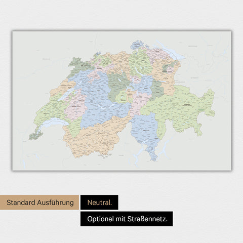 Neutrale und schlichte Ausführung einer magnetischen politischen Schweiz-Karte in Multicolor Atlas