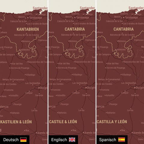 Carte de l’Espagne et du Portugal à épingles TRAVEL® – Bordeaux Rouge