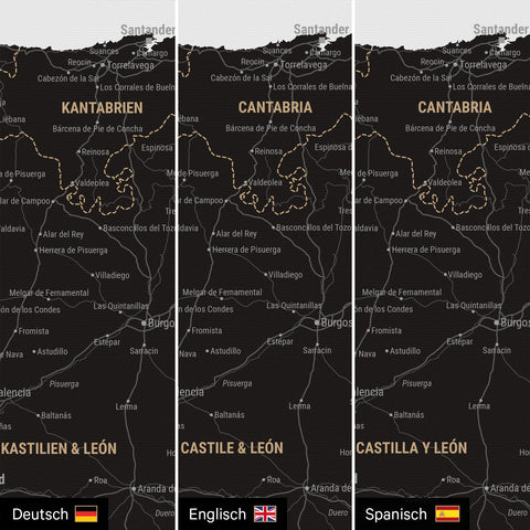 Carte de l’Espagne et du Portugal à épingles TRAVEL® – Noir clair