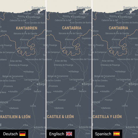 Carte de l’Espagne et du Portugal à épingles TRAVEL® – Navy Light