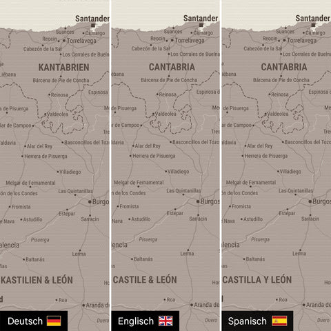 Carte de l’Espagne et du Portugal à épingles TRAVEL® – Warmgray