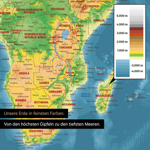 Carte du monde topographique TRAVEL® à épingles – Topo multicolore
