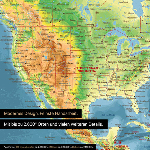 Extrait d'une carte topographique du monde Poster en multicolore Topo montrant des cartes de l'Amérique