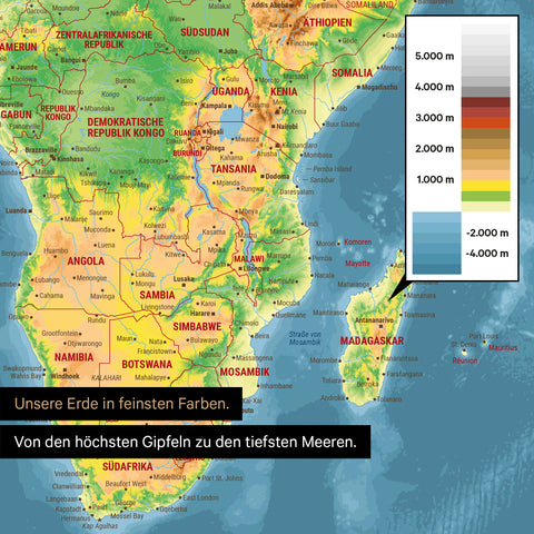 Carte topographique mondiale TRAVEL® Poster Premium – Multicolore Topo