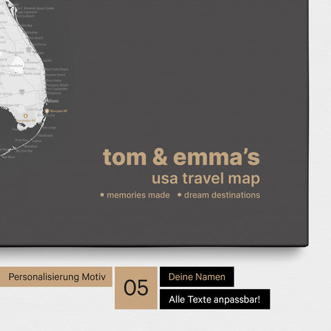 Carte des États-Unis à épingles TRAVEL® – Gris foncé (Gris foncé)