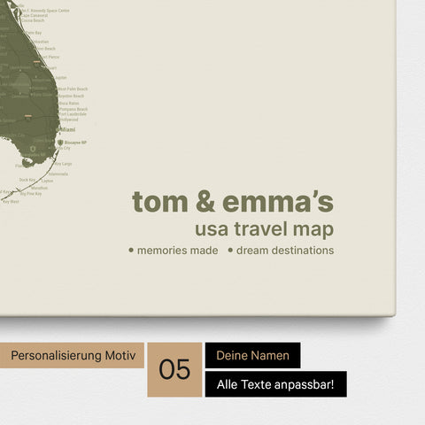 Carte des États-Unis à épingles TRAVEL® – Olive Green
