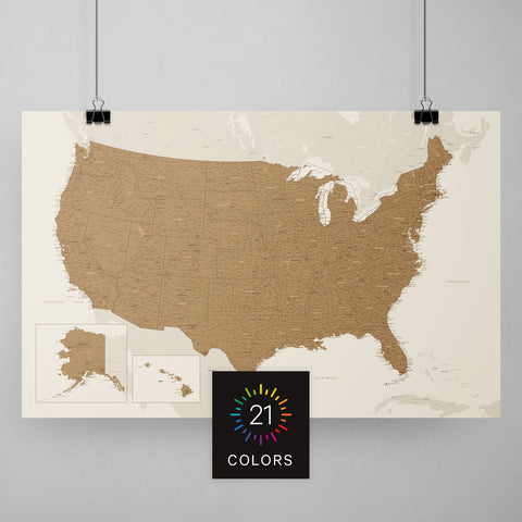 USA Amerika Landkarte mit sehr hohem Detailgrad als Poster kaufen