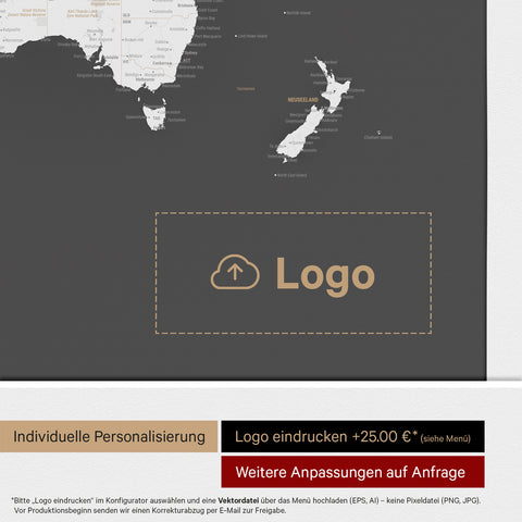 Carte du monde à épingles ANTARCTICA® – Dark Gray (Gris foncé)