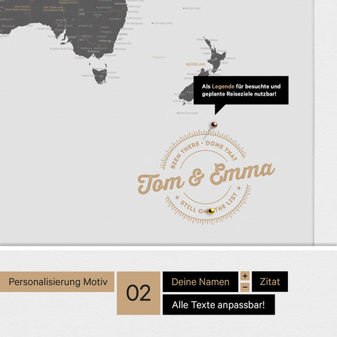 Carte du monde personnalisée de l'Antarctique en tableau d'affichage toile en gris clair avec personnalisation ronde