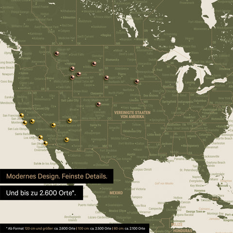 Détail d'une carte du monde en vert montrant des détails des États-Unis et du Canada