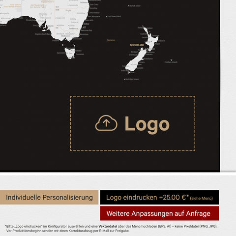 Carte du monde à épingles ANTARCTICA® – Dark Black (Noir-Blanc)