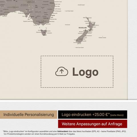 Carte du monde à épingles ANTARCTICA® – Warmgray (Marron-Gris)