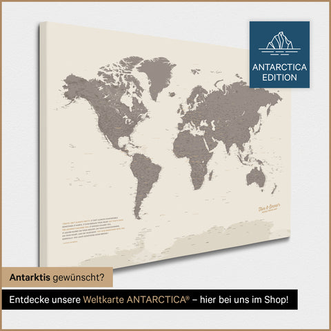 Carte du monde à épingles TRAVEL® – Warmgray (Gris brun)