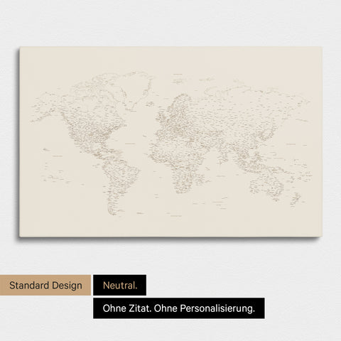 Carte du monde épurée FINELINE en toile tableau d'affichage couleur Sable du Désert sans personnalisation
