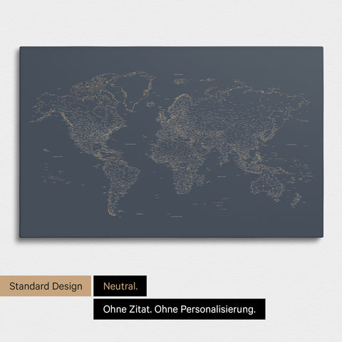 Carte du monde épurée FINELINE en toile tableau d'affichage couleur Hale Navy sans personnalisation