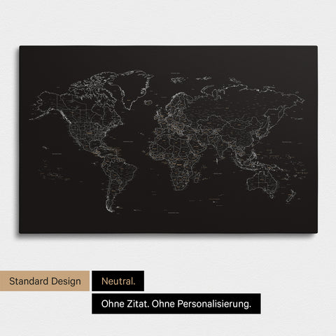 Carte du monde épurée FINELINE en toile tableau d'affichage en noir et blanc sans personnalisation