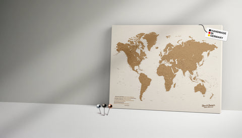 Cartes du monde à épingler et planifier. Configurable de manière variée – design unique.