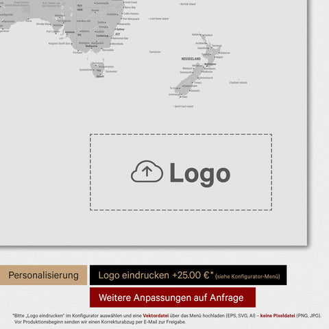 Carte du monde TRAVEL® Poster magnétique – Coolgray (Gris clair)