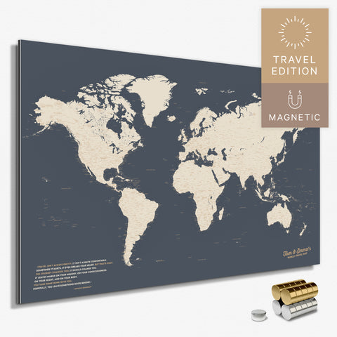 Magnetische Weltkarte in Hale Navy (Dunkelblau-Gold) als Magnetboard zum Pinnen und Markieren von Reisezielen kaufen