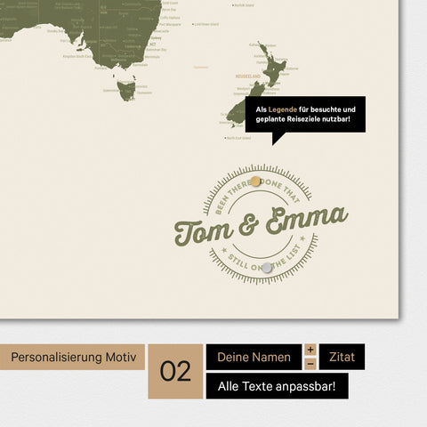 Carte du monde TRAVEL® Poster magnétique – Olive Green
