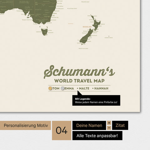 Carte du monde TRAVEL® Poster magnétique – Olive Green