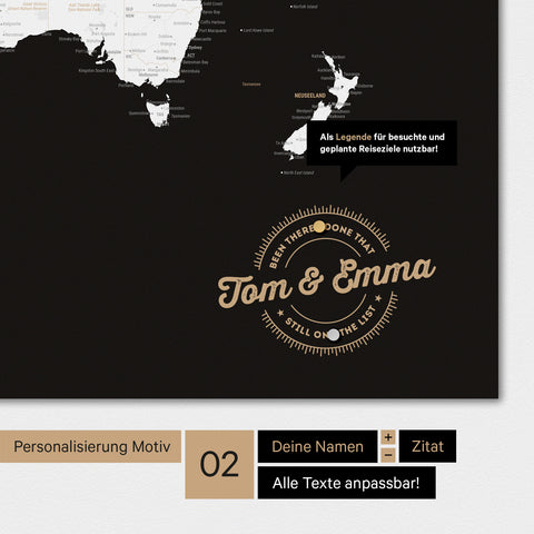 Carte du monde TRAVEL® Tableau magnétique – Noir foncé (Noir et blanc)