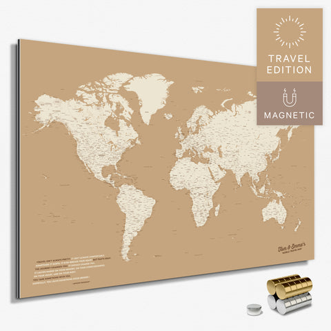 Magnetische Weltkarte in Treasure Gold als Magnetboard zum Pinnen und Markieren von Reisezielen kaufen