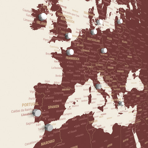 Carte du monde TRAVEL® Poster magnétique – Bordeaux Rouge