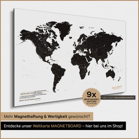 Carte du monde TRAVEL® Poster magnétique – Noir clair (Blanc et noir)