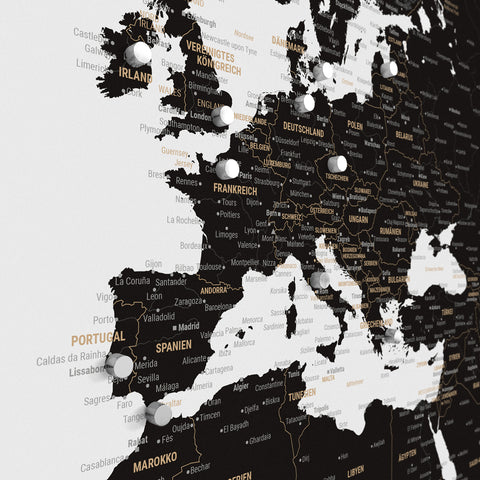 Carte du monde TRAVEL® Poster magnétique – Noir clair (Blanc et noir)