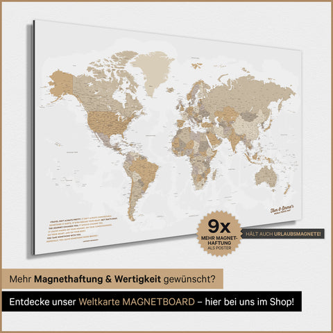 Carte du monde TRAVEL® Poster magnétique – Beige multicolore