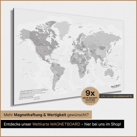 Carte du monde TRAVEL® Poster magnétique – Gris multicolore