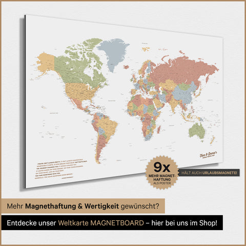 Carte du monde TRAVEL® Poster magnétique – Multicolor Sienna
