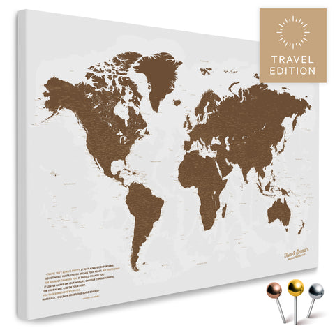 Carte du monde de haute qualité en brun comme toile à punaiser, parfaite pour marquer et planifier des voyages, acheter