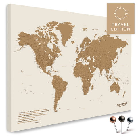 Carte du monde de haute qualité en bronze en tant que toile à épingler, parfaite pour marquer et planifier des voyages, acheter