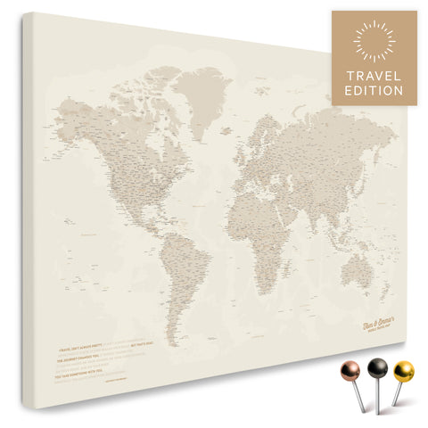 Carte du monde de haute qualité en or en tant que toile à épingler, parfaite pour marquer et planifier des voyages, acheter