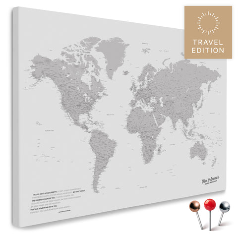 Carte du monde de haute qualité en gris clair en tant que toile à épingler, parfaite pour marquer et planifier des voyages, acheter