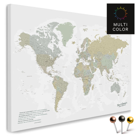 Carte du monde multicolore de haute qualité en toile à punaiser Sage, parfaite pour marquer et planifier vos voyages, acheter