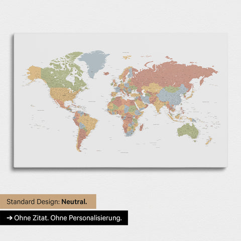 Version neutre et sobre d'une carte du monde en carte à épingles multicolore Sienne sans personnalisation