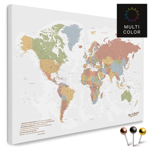 Carte du monde de haute qualité en Multicolor Sienna en tant que toile à épingler, parfaite pour marquer et planifier des voyages, acheter