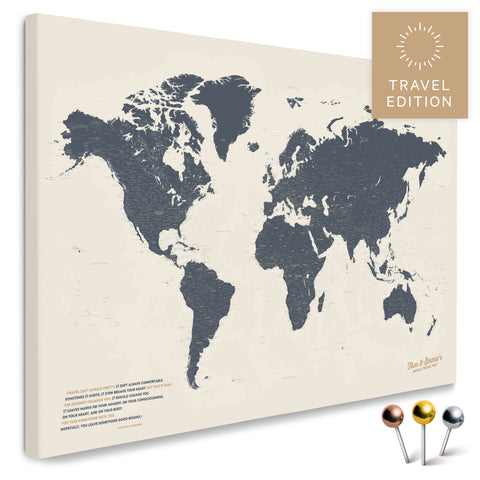 Carte du monde de haute qualité en Navy Light en tant que toile à épingler, parfaite pour marquer et planifier des voyages, acheter